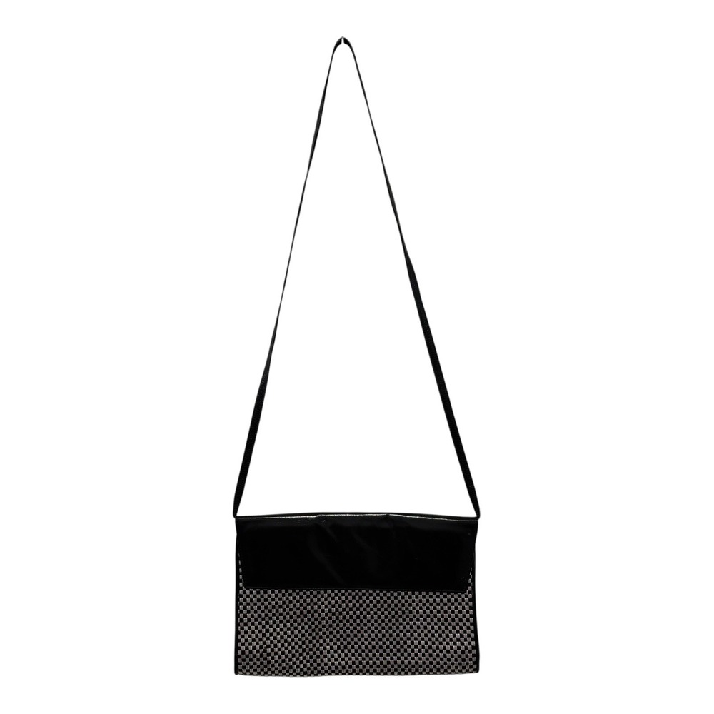 Charles Jourdan Handbag Black Silver Metallic Woven Leather Magnetic Vintage